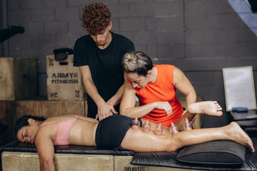 pexels photo 27730427 27730427 A group session of cupping therapy in a gym, focusing on recovery and rehabilitation.